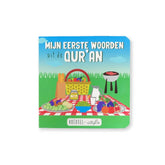 Kinderboek met kleurrijke picknickillustratie uit Mijn eerste woorden uit de Koran voedsel